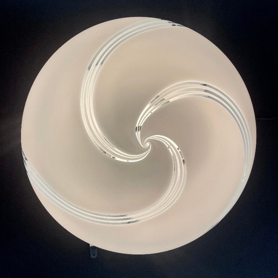 Image 1 of XL Vintage 1970s-80s Murano blown glass swirled ceiling lamp. Three-light, 45 cm diameter.