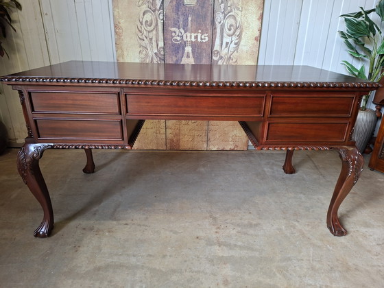 Image 1 of Escritorio clásico de caoba, mesa de escritura, escritorio, estilo Chippendale, hecho a mano, dimensiones 160x75cm y 82cm de alt
