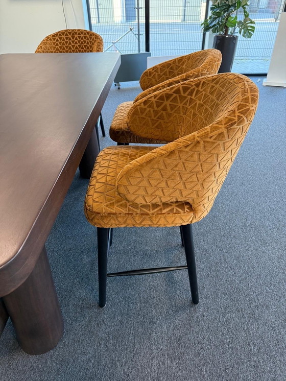 Image 1 of Richmond hoge tafel kersenhout 97x219cm set met 6 stoelen indigo triangle zithoogte 68 cm