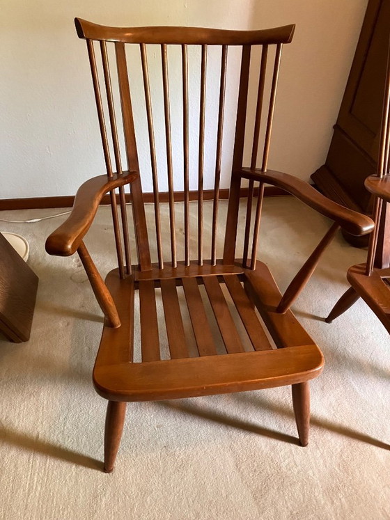 Image 1 of Two Vintage Armchairs With Characteristic Spindle Backrests