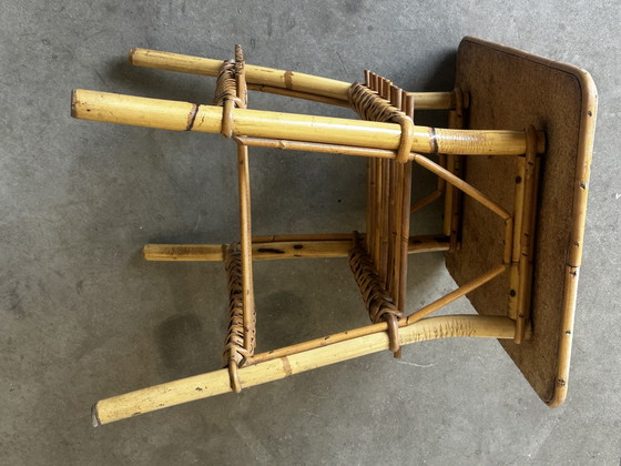 Vintage Bamboo and Rattan Side Table with Magazine Rack – 1970s – Osier seventies, Wicker (photo 7 of 11)