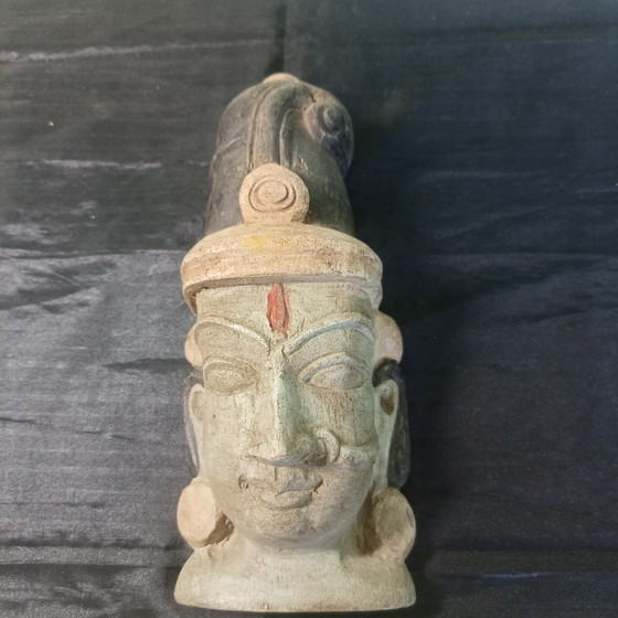Vintage hand-carved wooden Hindu god bust – 22 cm – Sculpture (photo 3 of 6)