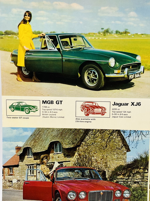 Cardboard photo of 4 vintage cars