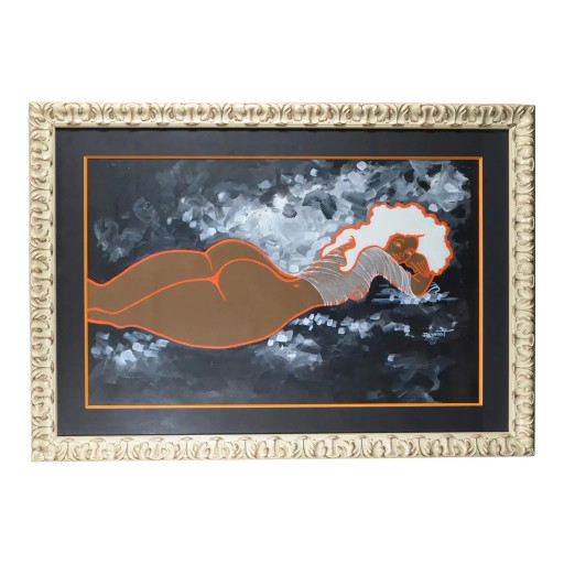 Marc Dumont „Nu Orange“ Französisches modernistisches weibliches Akt-Acrylgemälde