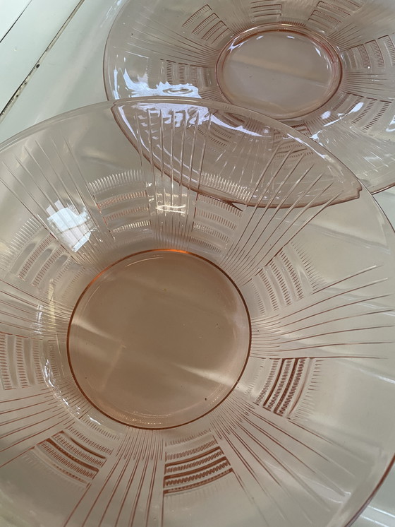 Image 1 of Ciotola + piatto in vetro Luxval, stile Art Déco belga, anni '30