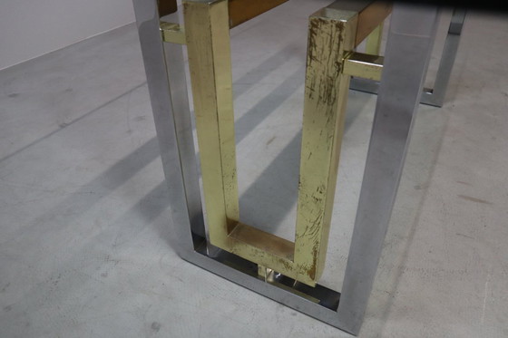 Image 1 of Table de salle à manger vintage en chrome et laiton de Zevi, Italie, années 1970