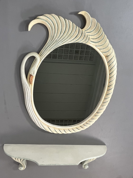 Image 1 of Vintage Italian epoxy designer mirror with console