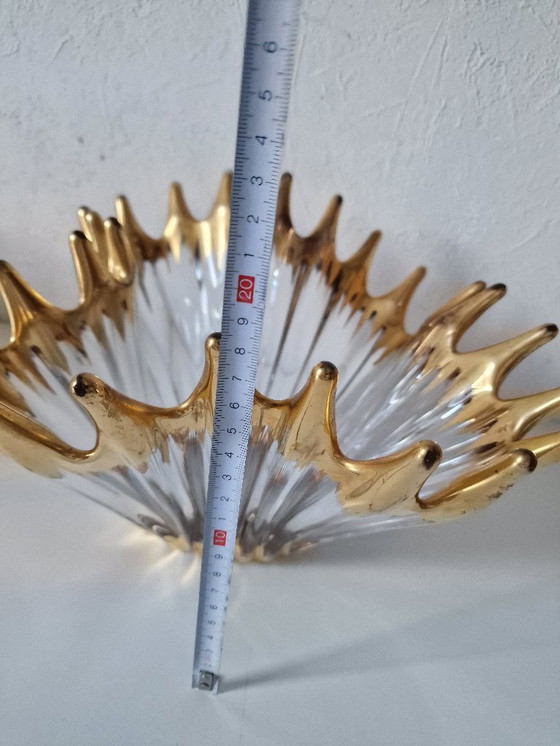 Image 1 of Large vintage crystal bowl by BAYEL with gold tips