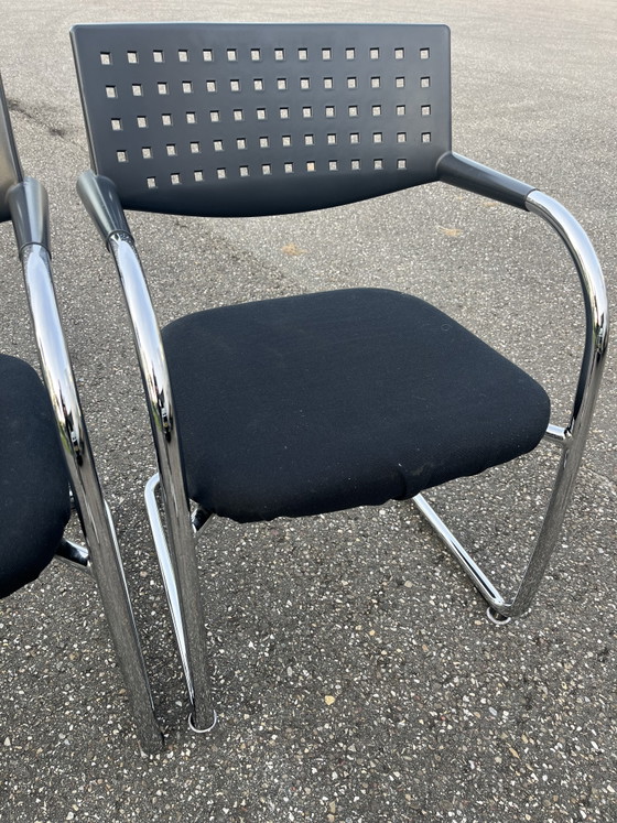 4x Vitra Visavis 2 Esszimmerstühle, Konferenzstühle – Chrome, Textile, Vintage (photo 7 of 14)