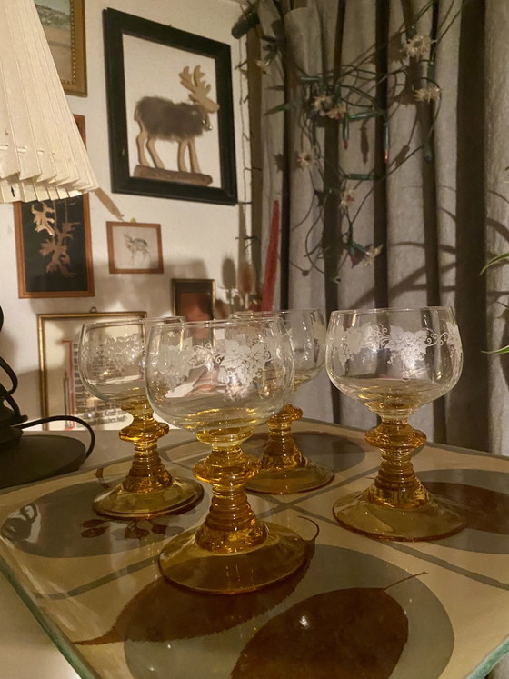 Image 1 of 6 verres Römer, jaunes, 0,2, verres à vin allemands vintage