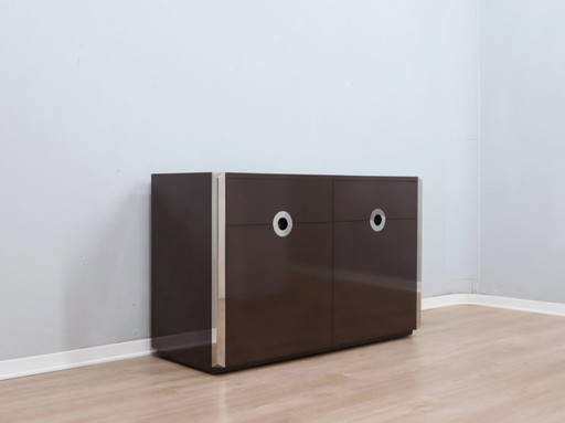 Mario Sabot credenza piccola in laminato marrone scuro e cromo anni '70