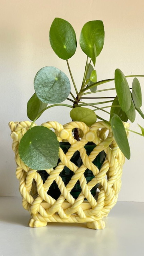Image 1 of Vintage Woven Earthenware Plant Pot