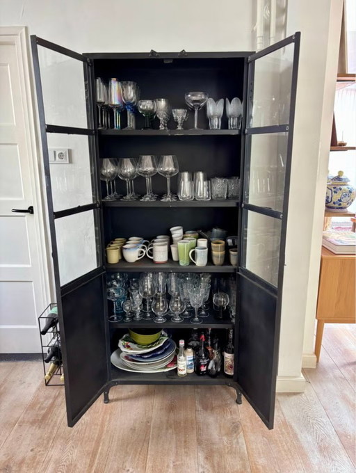 Loods5 Display Cabinet - Black Metal with Glass Doors