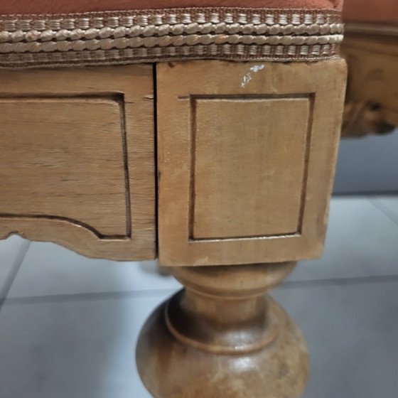 Image 1 of 2 pouf, sgabelli in stile Luigi XVI, in legno e pelle scamosciata