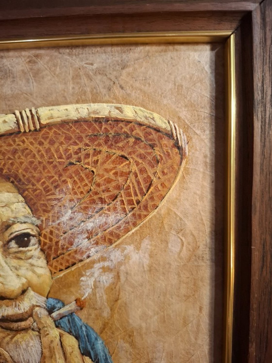 Image 1 of Vintage Thai signed Apirak Achawapichettum Elder & Child Portrait