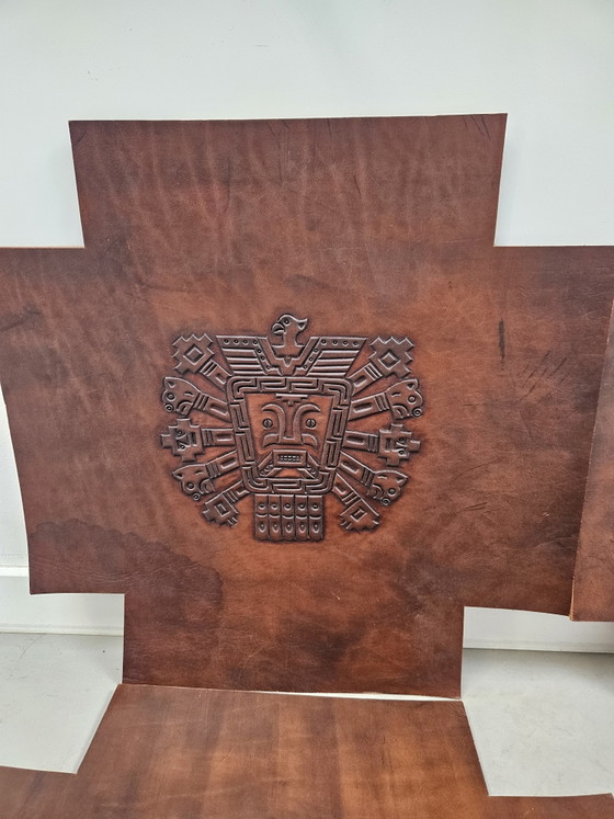 Image 1 of Set van 4 Vintage Leren Wandpanelen/Meubelinzetten Stijl Angel Pazmino 