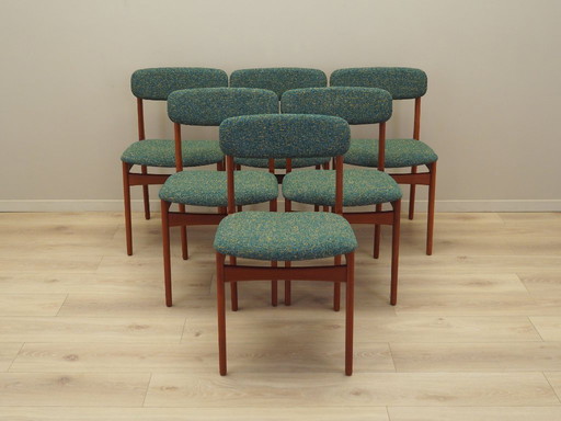 Set of six teak chairs, Danish design, 1960s, manufacture: N. & K. Bundgaard Rasmussen