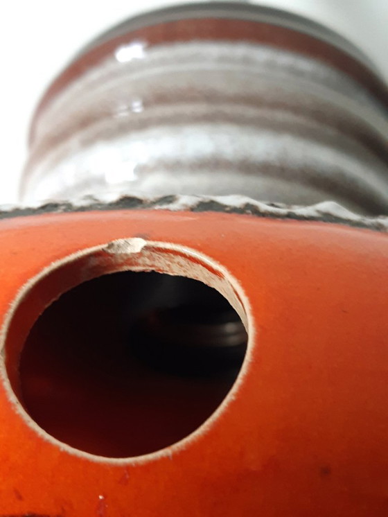 Image 1 of Keramieken aardewerken vintage hanglamp van Herda, west germany fat lava stijl, keramische retro, oranje hanglamp