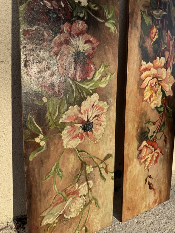 Image 1 of Antike Blumenmalereien auf Holztafeln