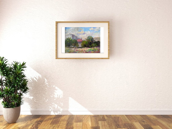 Peinture à l'huile originale Paysage urbain Maison d'été Paradis – Peintures et dessins, Canvas (photo 3 of 8)
