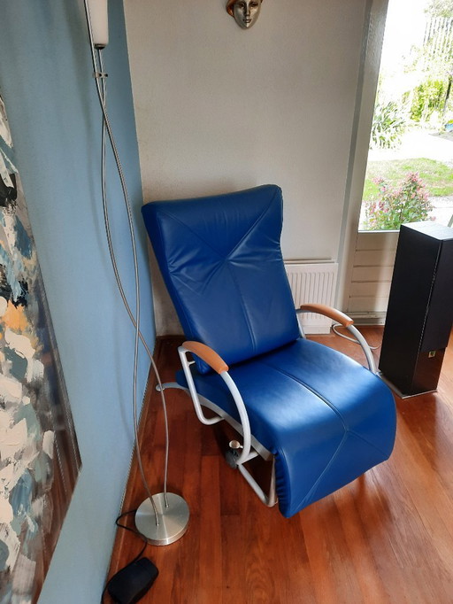 Fauteuil, blauw leder, merk Bonaldo