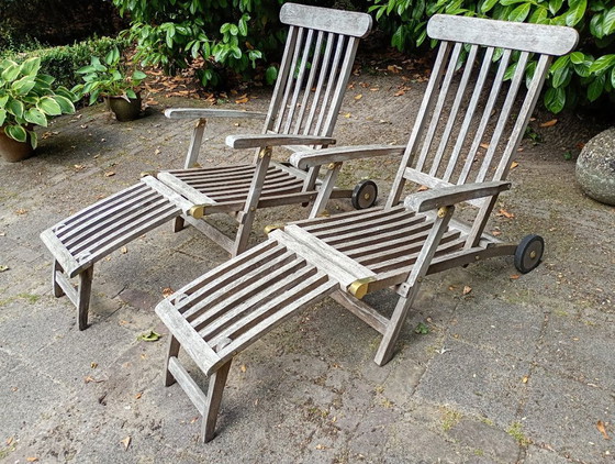 Zwei Teakholz-Liegestühle „Titanec“ – Teakea, Gartenstühle, Wood, Textile (photo 4 of 8)