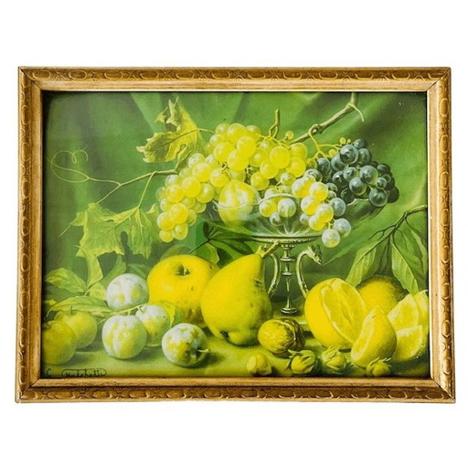 Cadre vintage avec lithographie de fruits 1940s