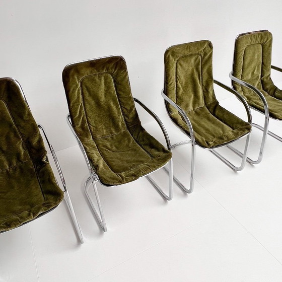 Image 1 of Juego de 4 sillas de alambre cromado diseñadas por Gastone Rinaldi para Rima, década de 1960.