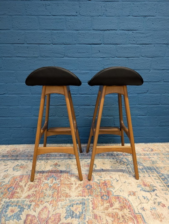 Image 1 of 2x Taburetes de bar retro Erik Buch, modelo 61, Hammel Møbelfabrik