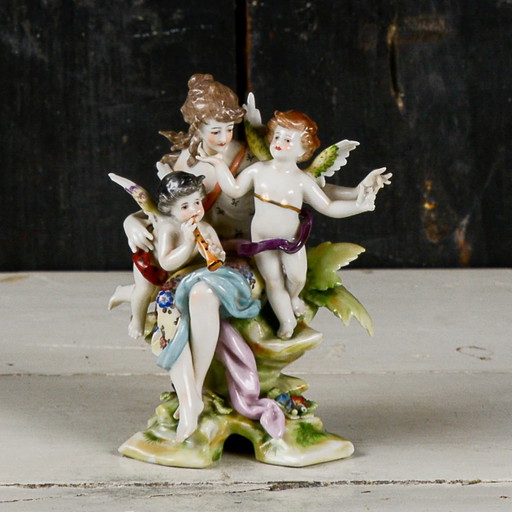 Capodimonte Statue Sculpture, Lady with Musical Putti, Bucolic Scene