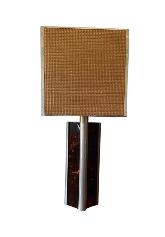 Romeo Rega, Hollywood Regency table lamp, Italy, 1970s, Rattan, Metal, Brown, Mid Century Modern (photo 11 of 15)