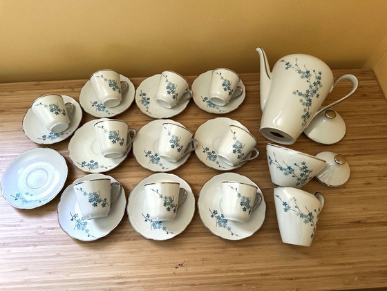 Image 1 of Service à café / thé 24 pièces "Myosotis" porcelaine Sofafils Limoges (années 50/60) vintage