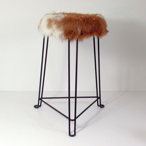 Tomado Mid-Century Tripod Goatskin Stool by Jan Van Der Togt
