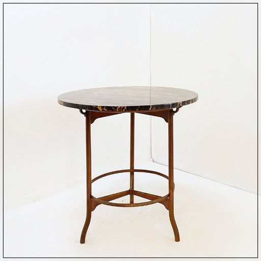 Portoro" pedestal table / Side table in metal with marble top