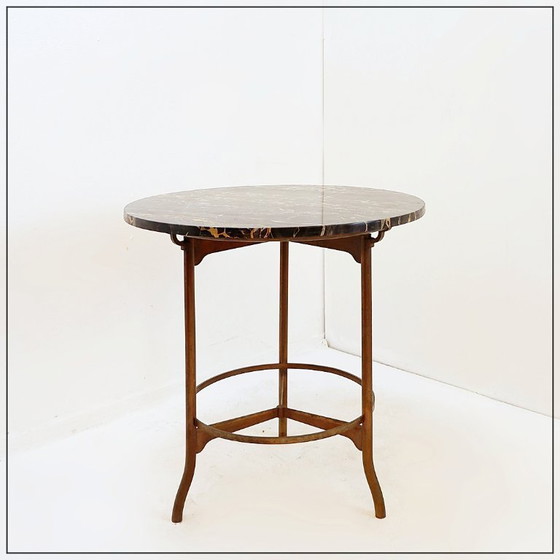 Image 1 of Portoro" pedestal table / Side table in metal with marble top