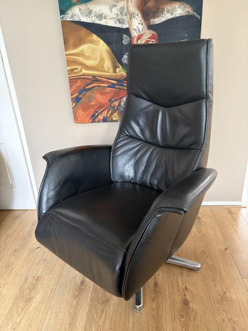 Fauteuil Relax Hjort Knudsen Le futur cuir noir réglable – De Toekomst, verstelbare relaxstoel, Leather