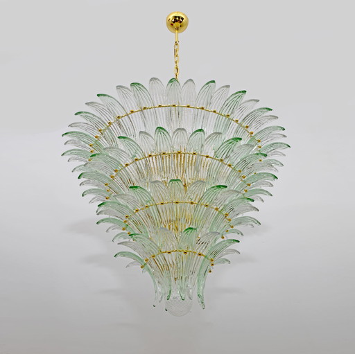 Mid Century Moderne Italiaanse Kroonluchter met Palmette van Murano glas en messing