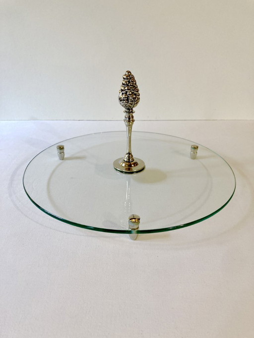 Tagliere/paletta per formaggi in vetro e metallo argentato