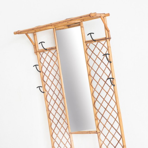 Vintage Hall Coat Rack With Mirror. Cane And Metal. France, 1960s – Rattan (photo 7 of 10)