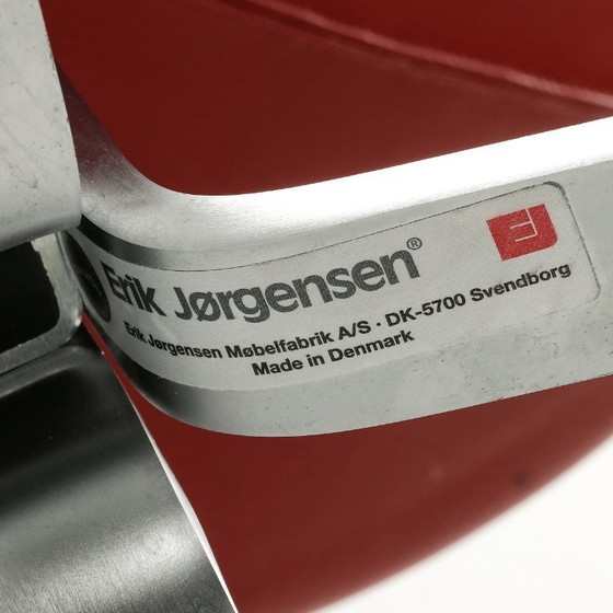 Image 1 of Fauteuil Corona En Cuir Rouge Avec Tabouret, Poul M. Volther, Édition Erik Jørgensen, Années 60