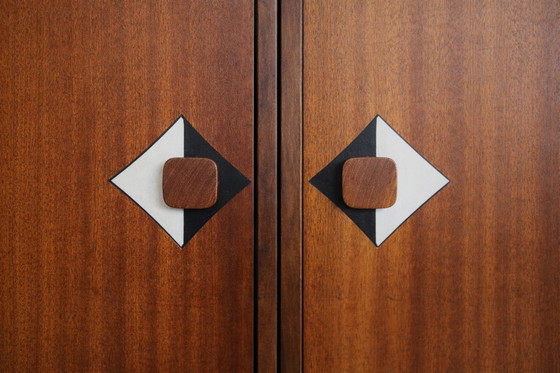 Image 1 of Vintage Deens teakhouten dressoir uit het midden van de 20e eeuw met handgeschilderd patroon, jaren 1950