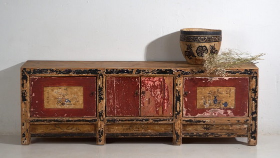 Credenza antica dipinta in legno di pino – Shanxi, circa 1930 – Credenze con vetrina (photo 3 of 39)
