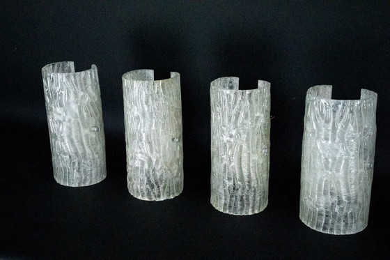 Image 1 of 60s Toni Zuccheri Venini Murano glazen wandlampen, horizontaal of verticaal. Set van 4