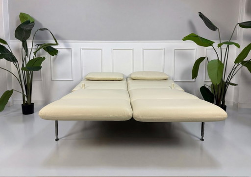 Divano letto Brühl Roro in pelle beige, ideale per ospiti.