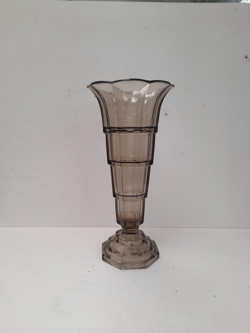 Große graue Art Deco Vase aus Pressglas