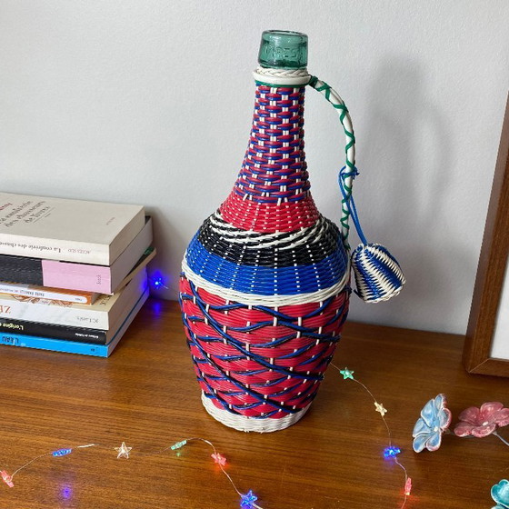 Image 1 of Old glass bottle and vintage plastic braiding scoubidou