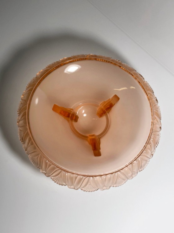 Image 1 of Ciotola Art Deco Rosalin Walther Glas, decoro anni '30, piatto da portata in vetro pressato Pelikan, piatto da portata rosa