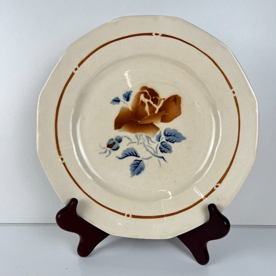 Image 1 of Set of 4 Sarreguemines dessert plates with floral motif, first half of the 20th century