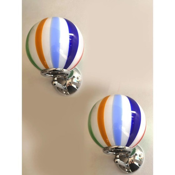 Image 1 of Moderne meerkleurige Murano glazen "staafjes" wandlampen - set van twee