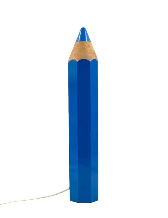 Image 1 of Michel Aroutcheff, postmodern blue Pencil table lamp, Ed. Vilac France 1980s